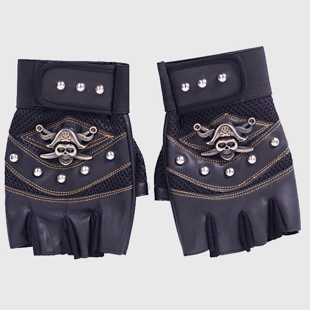 Teampunk Pirate Gloves PU Leather Gothic  Unisex Skull Rivet Gloves-xinru