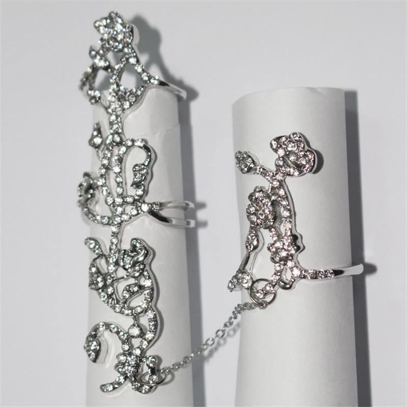 Crystal Flower Rhinestone Double Finger Rings-xinru