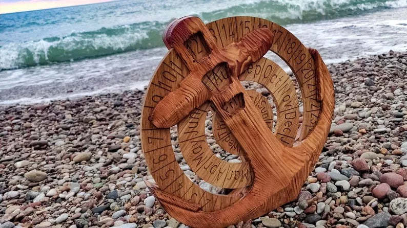 Unique Perpetual Wooden Anchor Calendar-xinru