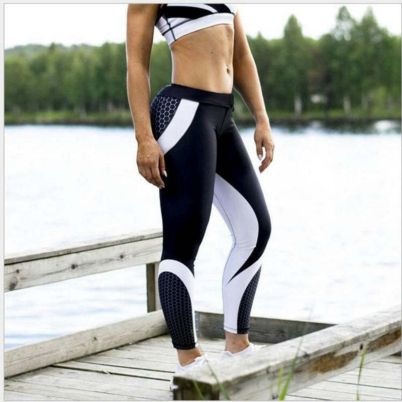 Mesh Pattern Print Leggings Fitness Women Elastic Slim Pants-xinru