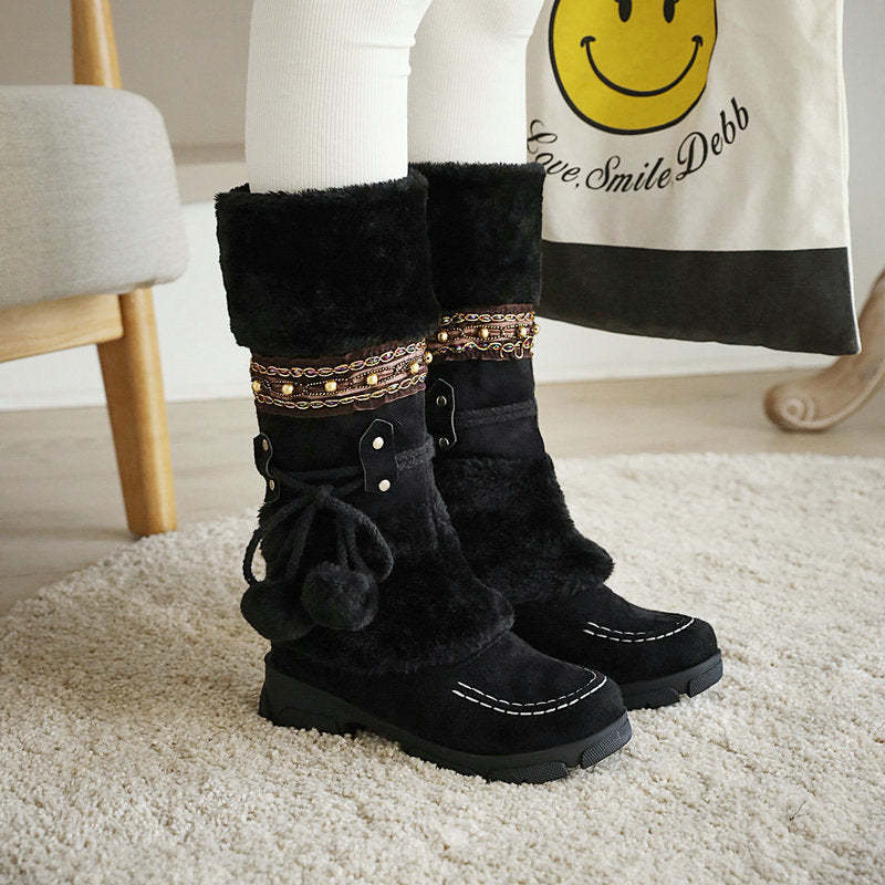 Suede Pom-Pom Snow Boots-xinru shop