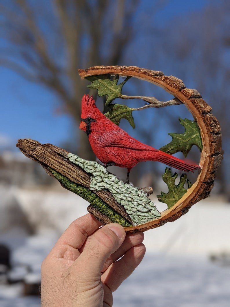 Cardinal Wood Carving Handmade Garden Ornament-xinru