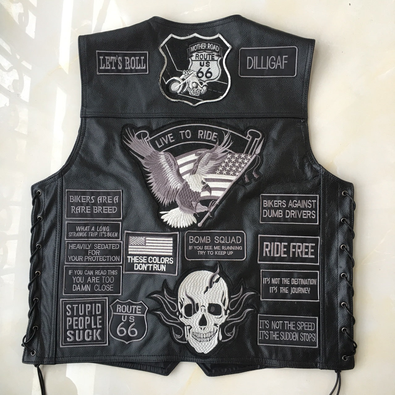 Hand-embroidered Motorcycle Leather Vest For Rider-xinru shop