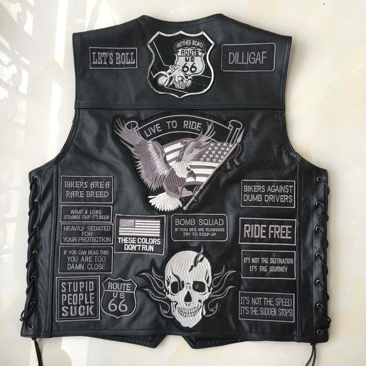 Hand-embroidered Motorcycle Leather Vest For Rider-xinru shop
