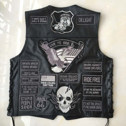 Hand-embroidered Motorcycle Leather Vest For Rider-xinru shop