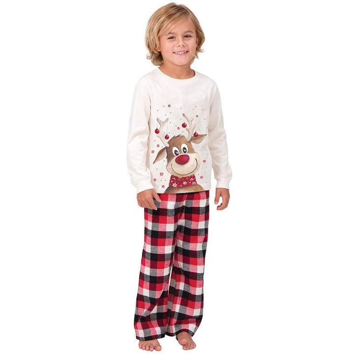 Plus Size Long/Short Sleeve Cute Deer Print Plaid Matching Pajamas Set for Family-xinru shop