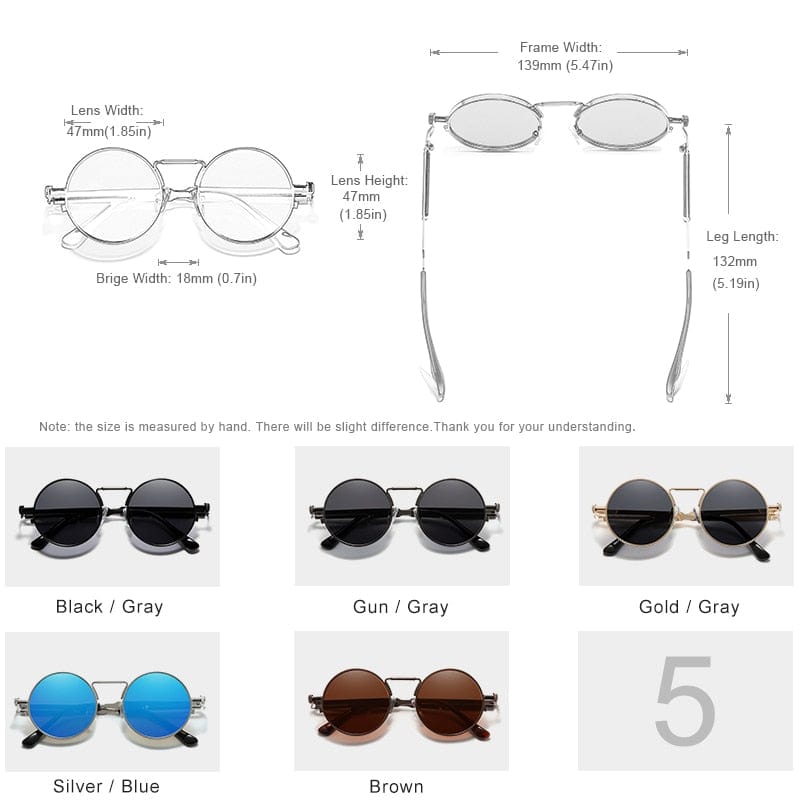 Gothic Steampunk Vintage Polarized Round Metal Frame Sunglasses-xinru