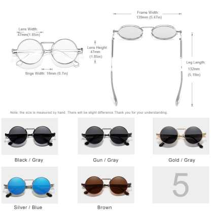 Gothic Steampunk Vintage Polarized Round Metal Frame Sunglasses-xinru