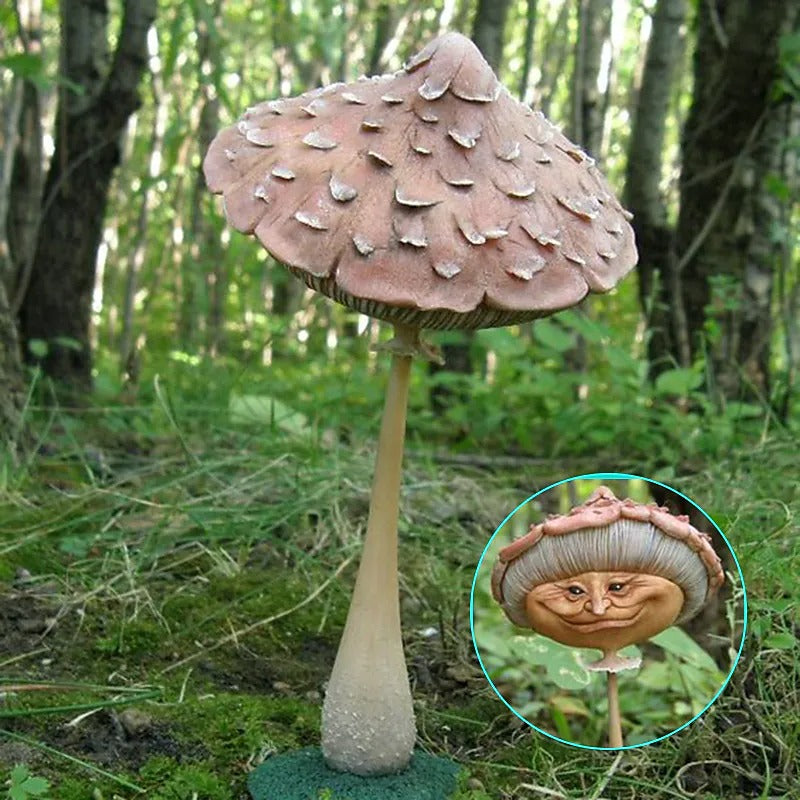 Funny Face Garden Statue Fracture-Resistant Resin Patio Lawn Mushroom Sculpture-xinru