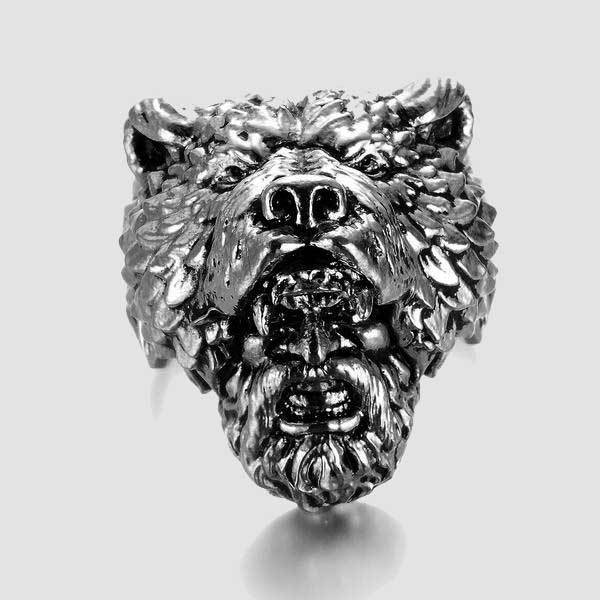 Viking Bear Warrior Mens Silver Stainless Steel Biker Rings Vintage Jewelry-xinru