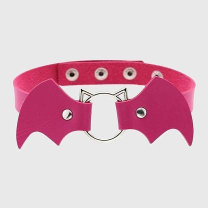 Women Heart Rivet Bat Wings Black Leather Choker Collar Necklace Party-xinru