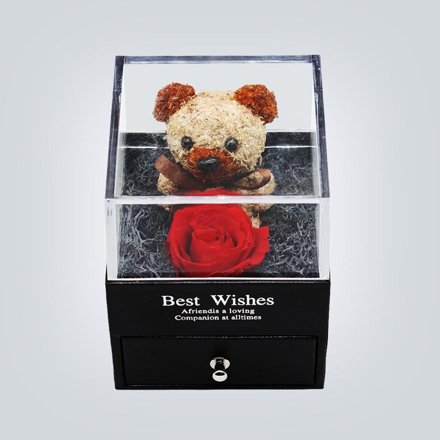 Immortal Preserved Rose Teddy Bear Box Display-xinru