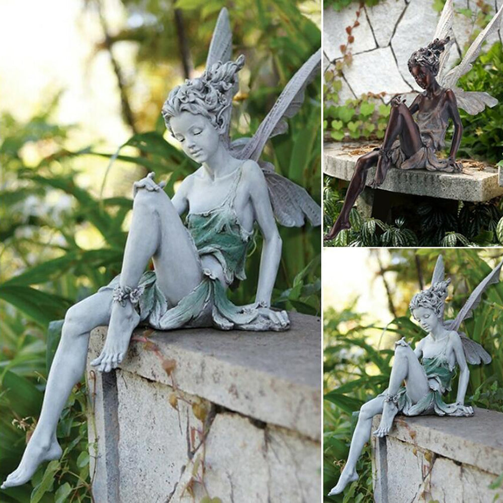 Flower Fairy Statue Garden Ornament Figure Sit Goblin Statue Resin Crafts-xinru