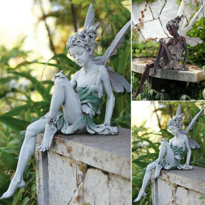 Flower Fairy Statue Garden Ornament Figure Sit Goblin Statue Resin Crafts-xinru