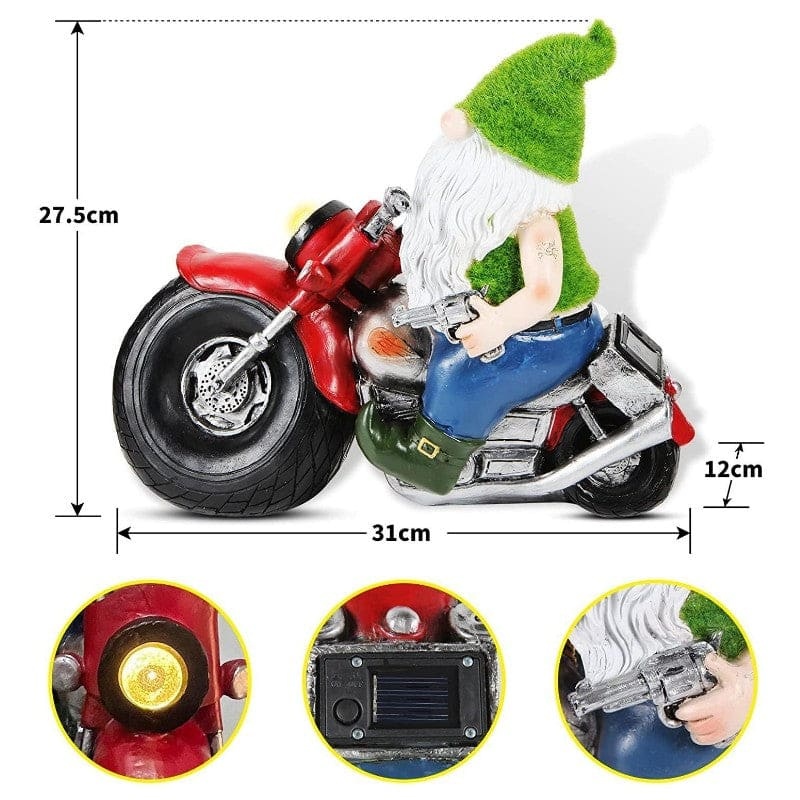 Garden Gnome on Motorcycle Statue With Solar Light-xinru