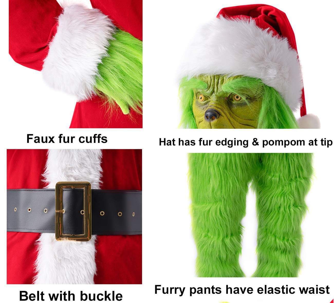 Adult Santa Grinch Costume Outfit For Christmas, Faux Fur.-xinru shop