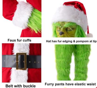 Adult Santa Grinch Costume Outfit For Christmas, Faux Fur.-xinru shop
