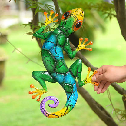Metal Hollowed Gecko Home Wall Decor Lizard Sculpture Crafts Art Ornaments-xinru