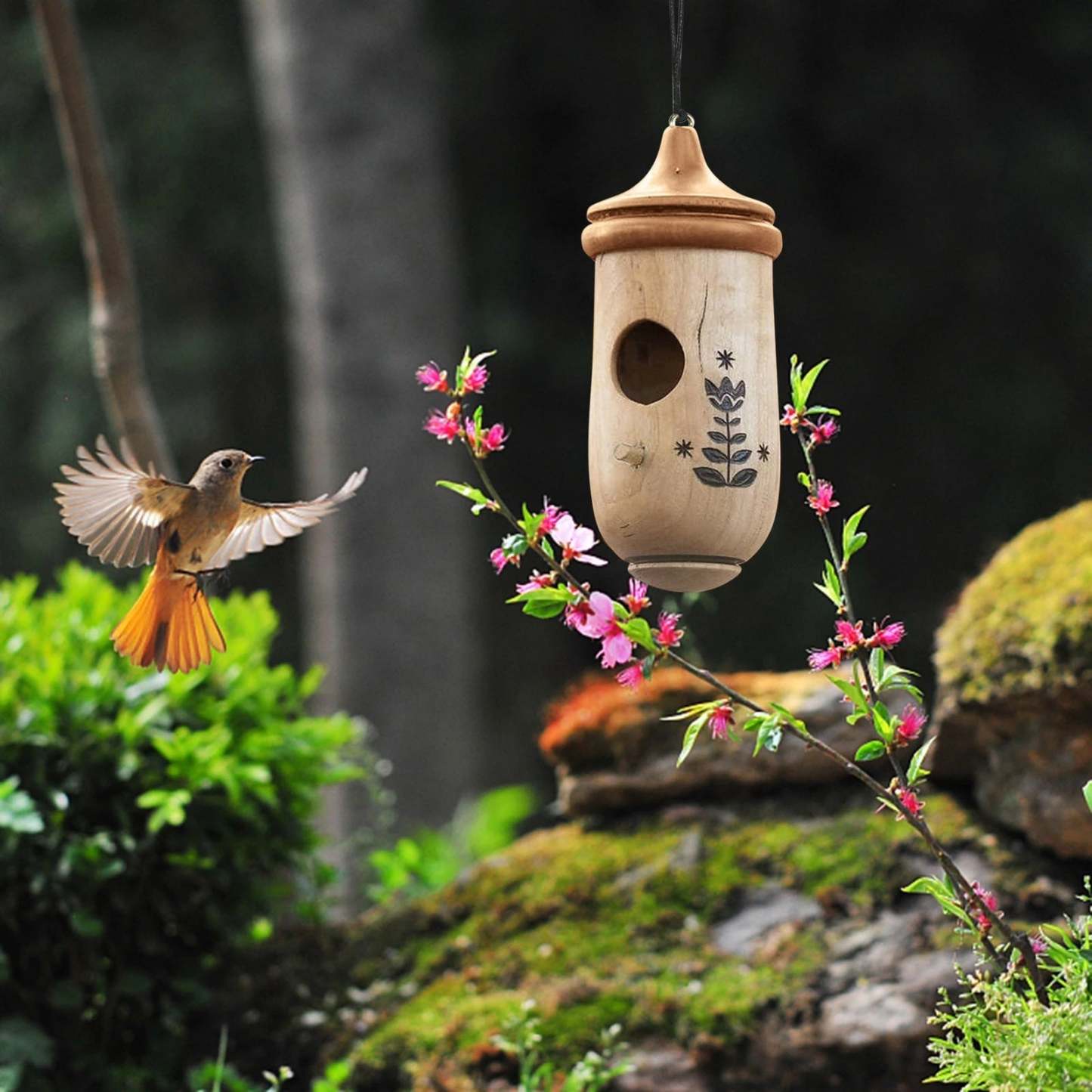 Wooden Hummingbird House Hanging Hummingbird Nest-xinru