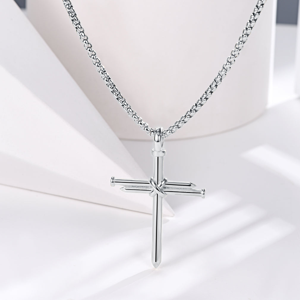Nail Cross Necklace Stainless Steel Cross Pendant with 24'' Chain For Men-xinru