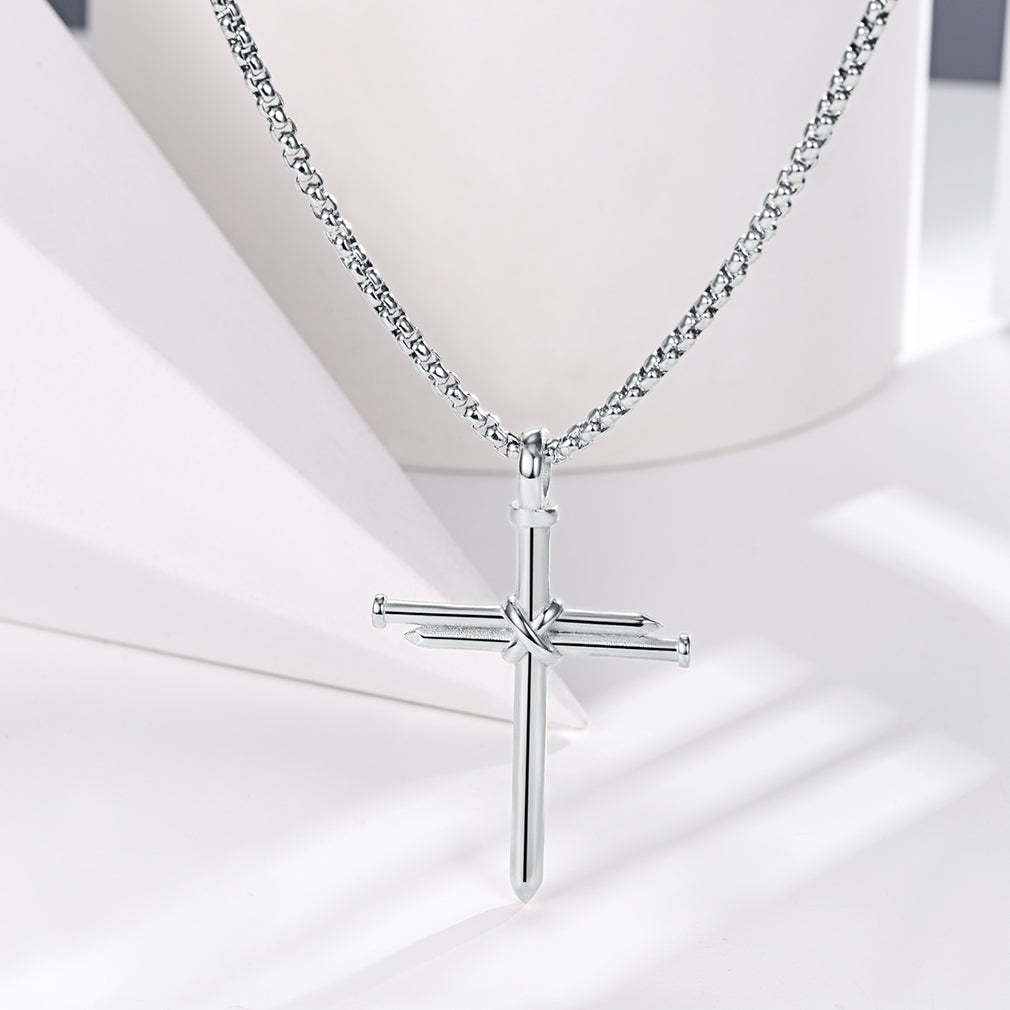 Nail Cross Necklace Stainless Steel Cross Pendant with 24'' Chain For Men-xinru