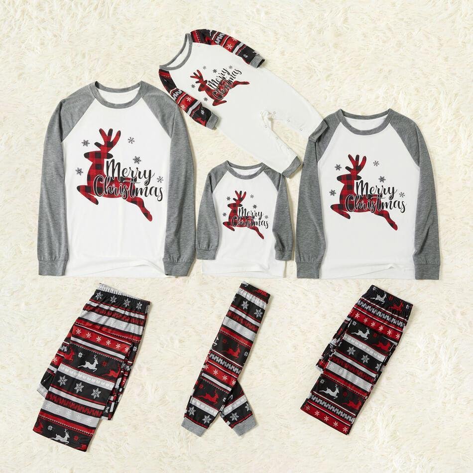 Plus Size Merry Christmas Buffalo Plaid Reindeer Print Family Matching Pajamas Sets-xinru shop