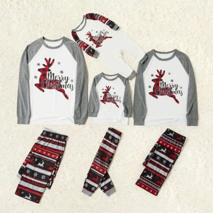 Plus Size Merry Christmas Buffalo Plaid Reindeer Print Family Matching Pajamas Sets-xinru shop
