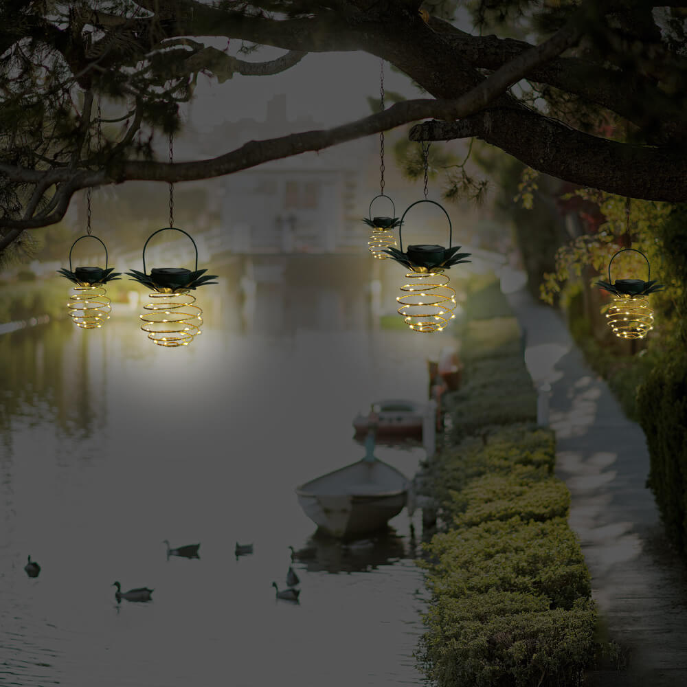 Solar Pineapple Iron Lantern LED Waterproof Hanging Lights Garden Decorative-xinru