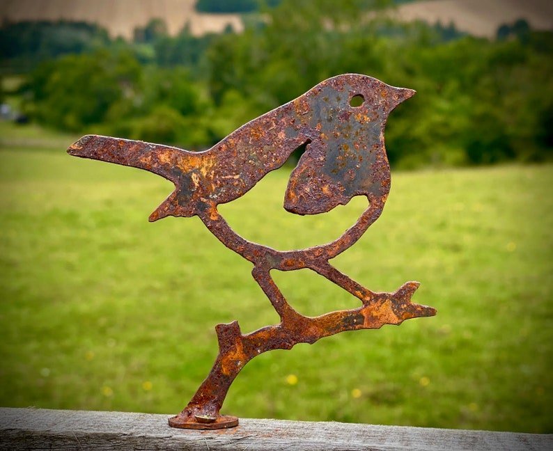 Exterior Rustic Rusty Metal Robin Garden Fence Decorative Sculpture-xinru