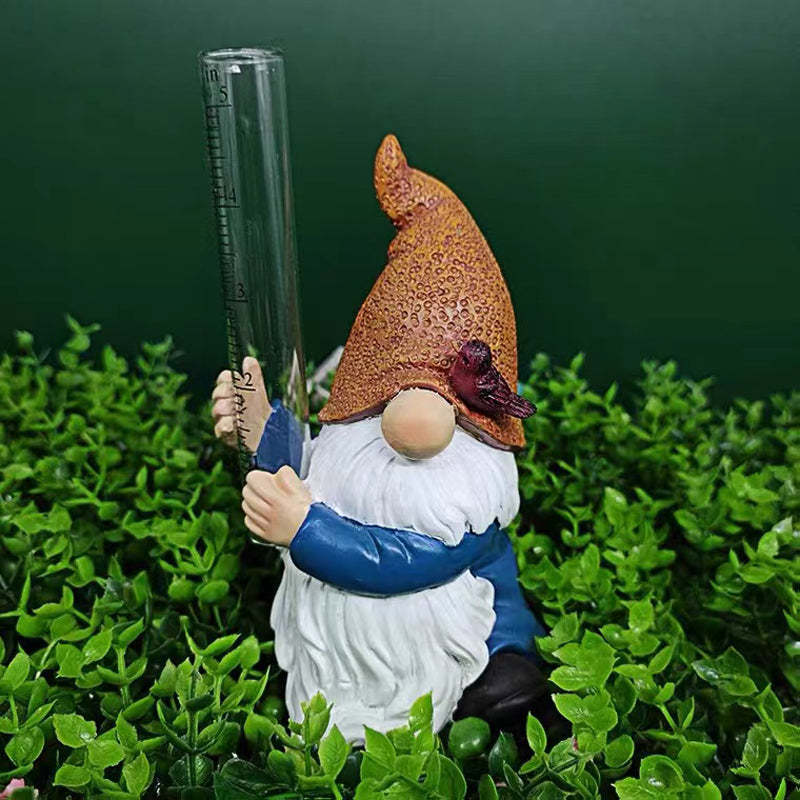Resin Gnome Garden Statue with a Plastic Rain Gauge-xinru