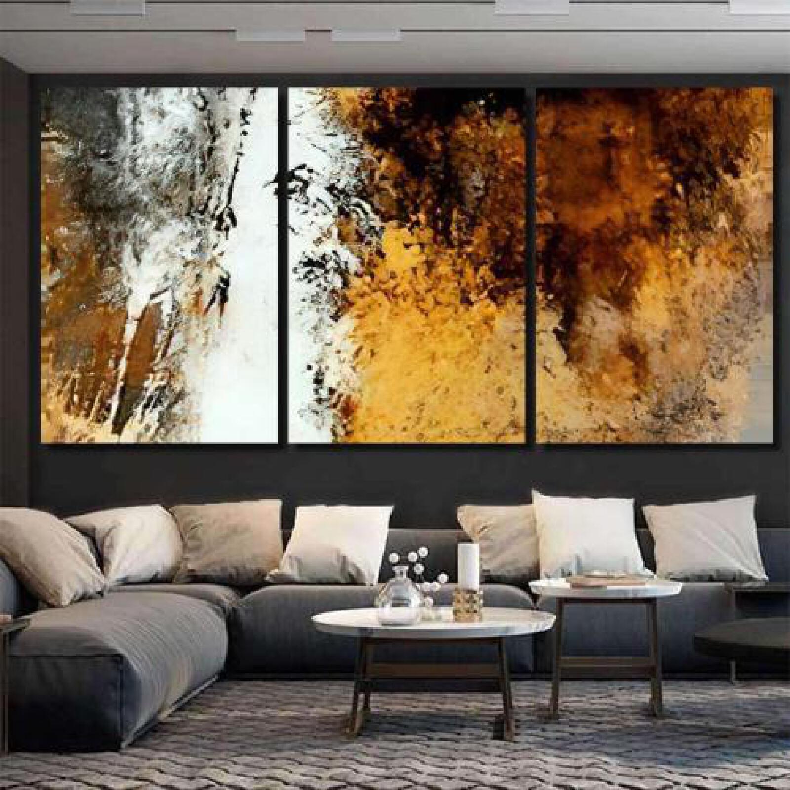 Brown Yellow Abstract Art-xinru shop