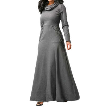 Casual Turtleneck Long Sleeve Dress Muslim Eid Gift-xinru