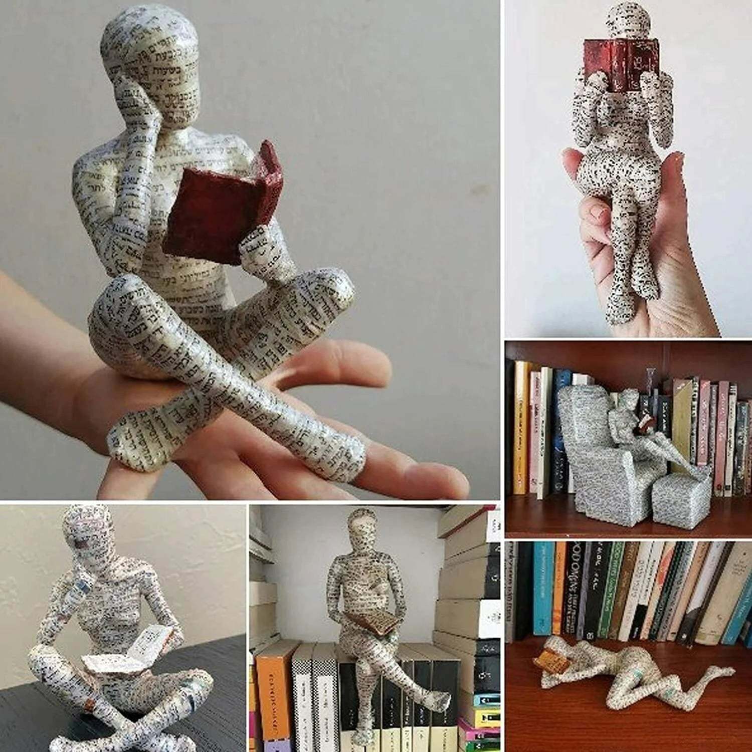 Pulp Woman Reading Resin Statue Bookshelf Abstract Sculptures Figurines Decor-xinru
