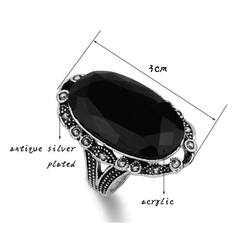 Luxurious Vintage Style Black Oval Eye-catching Shape Rings-xinru