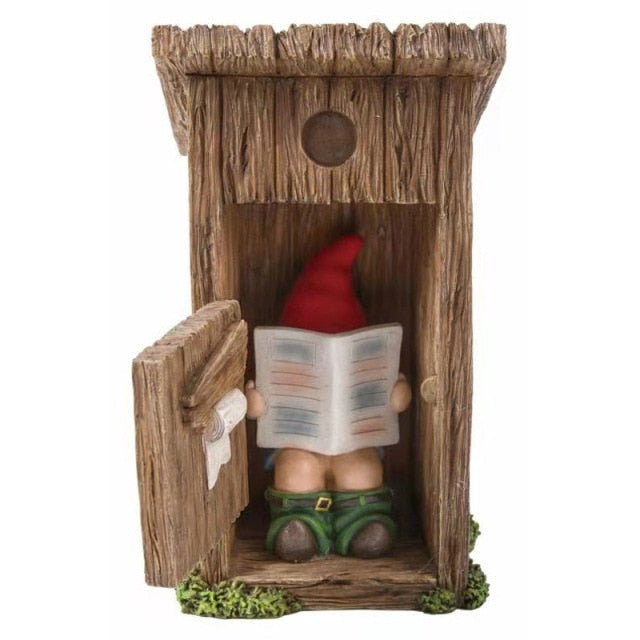 Gnome Dwarf Garden Statue Dwarf Reading Newspaper Closed Resin Crafts-xinru