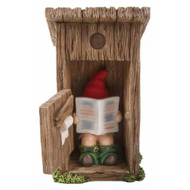 Gnome Dwarf Garden Statue Dwarf Reading Newspaper Closed Resin Crafts-xinru