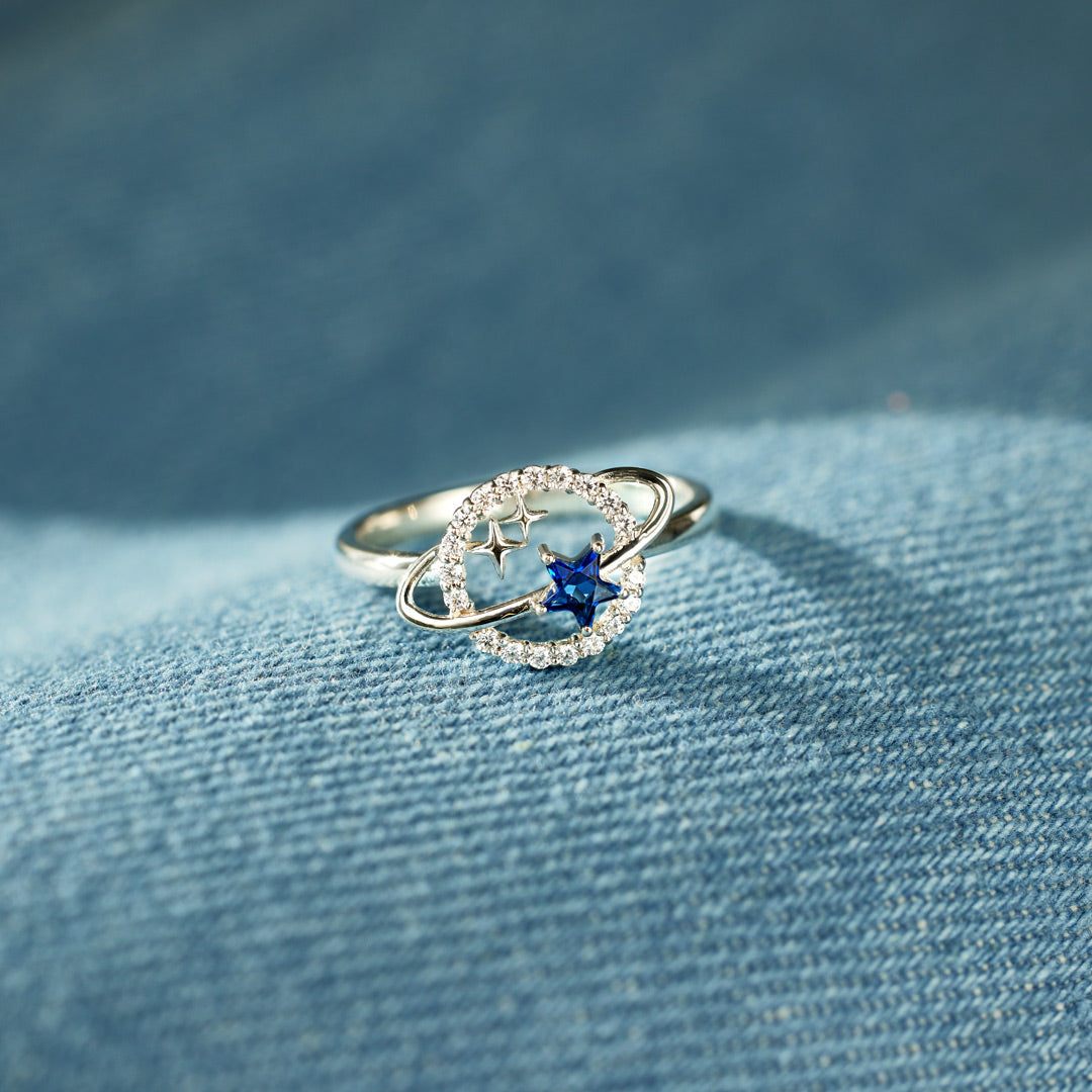 Women's Sterling Silver Double Star Surrounding Star Ring-xinru