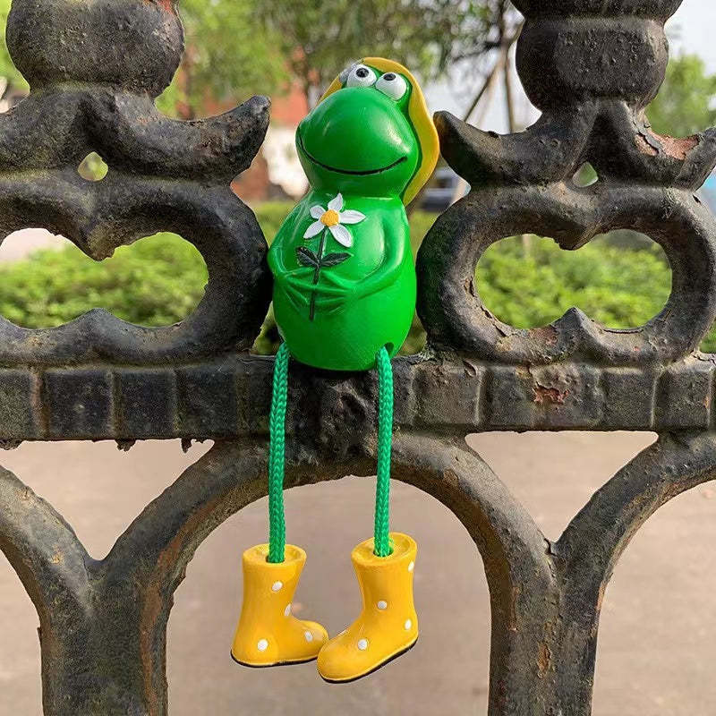 Gardening Resin Statue Cute Sitting Frog In Rain Boots Decorative Garden Ornament-xinru