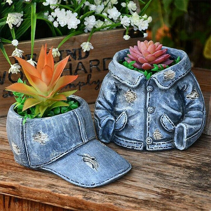Denim Clothes Pants Resin Flower Pot Statue Retro Garden Ornament-xinru