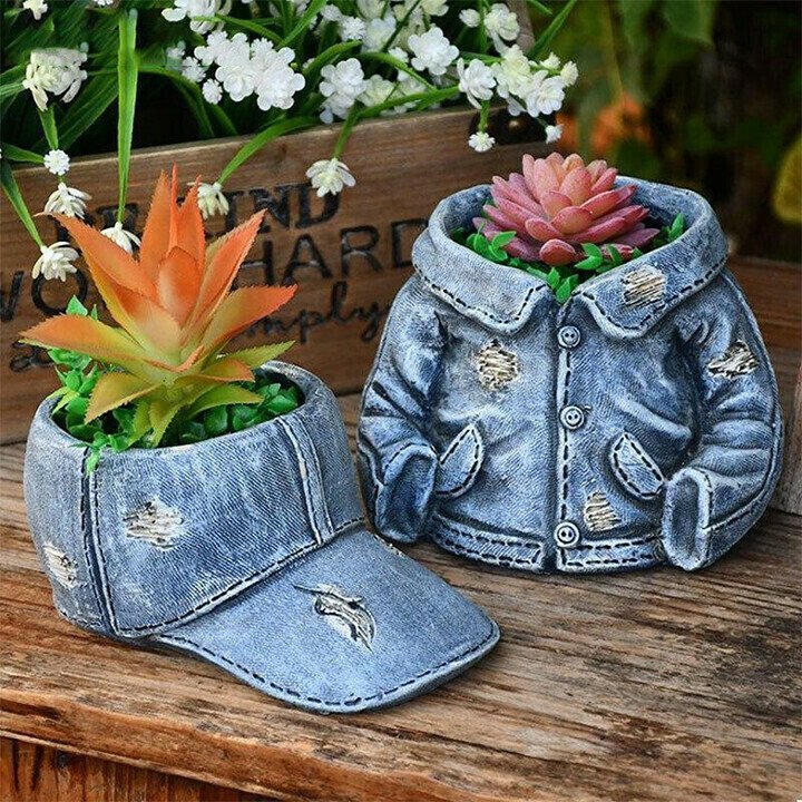 Denim Clothes Pants Resin Flower Pot Statue Retro Garden Ornament-xinru