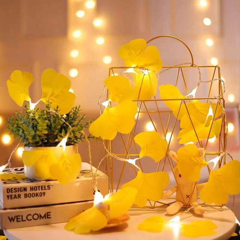 Yellow Ginkgo Leaf LED Fairy Lamp Artistic Plastic Battery Festive String Lighting-xinru