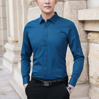 Men High Stretch Non-iron Anti-wrinkle Long Sleeve Business Standard Shirt-xinru
