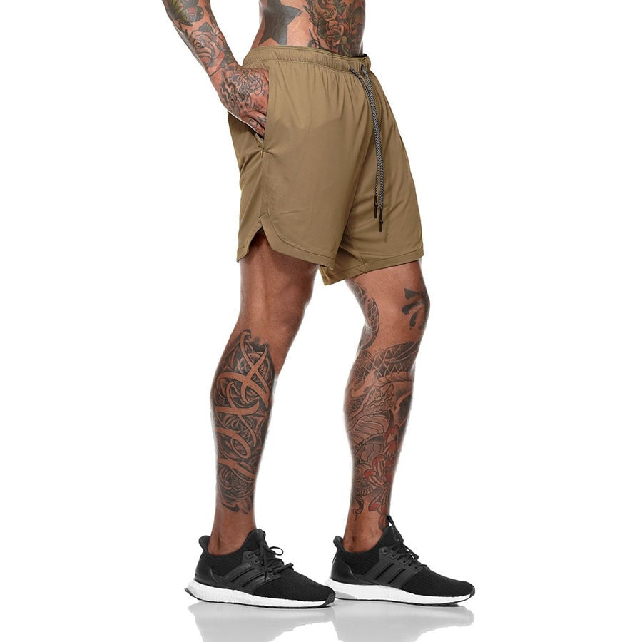 Men Drawstring Waist Sports Shorts With Phone Pocket-xinru