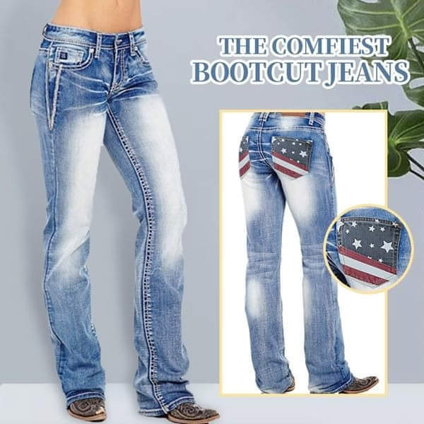 American Flag Stretch Washed Bootcut Jeans-xinru