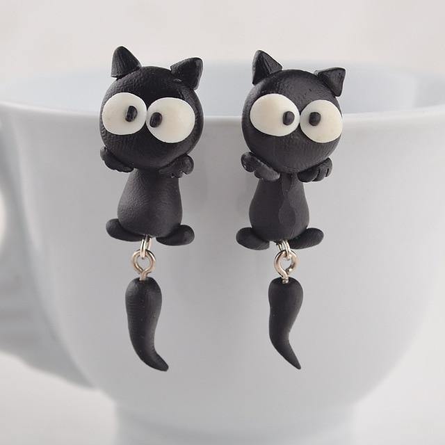 Cute Handmade Black Cat Earrings-xinru