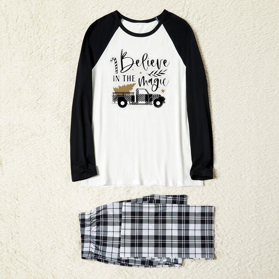 Plus Size Family Matching Letter Believe in the Magic of Christmas Tree And Car Print Plus Size Pajamas Set-xinru shop