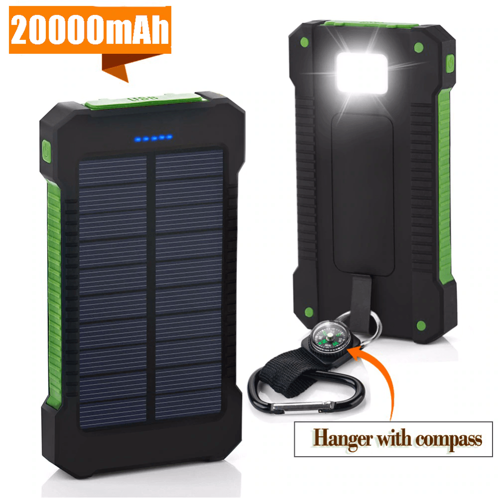 20000mAh Dual-USB Waterproof Solar Portable  Compass Battery Charger-xinru