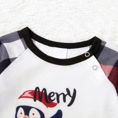 Plus Size Christmas Penguin on Sleigh and Letter Print Family Matching Raglan Long-sleeve Plaid Pajamas Sets-xinru shop