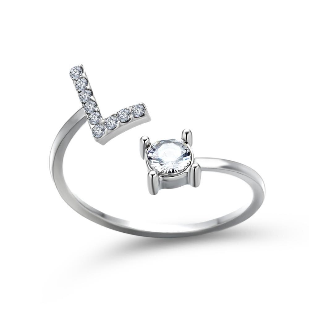 Adjustable A-Z Initial Letter With Rhinestone Personalized Ring-xinru