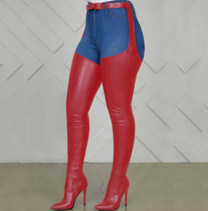 Women Plus Size Thigh High Boots Stiletto Heel Side Zipper Boot With Belt-xinru